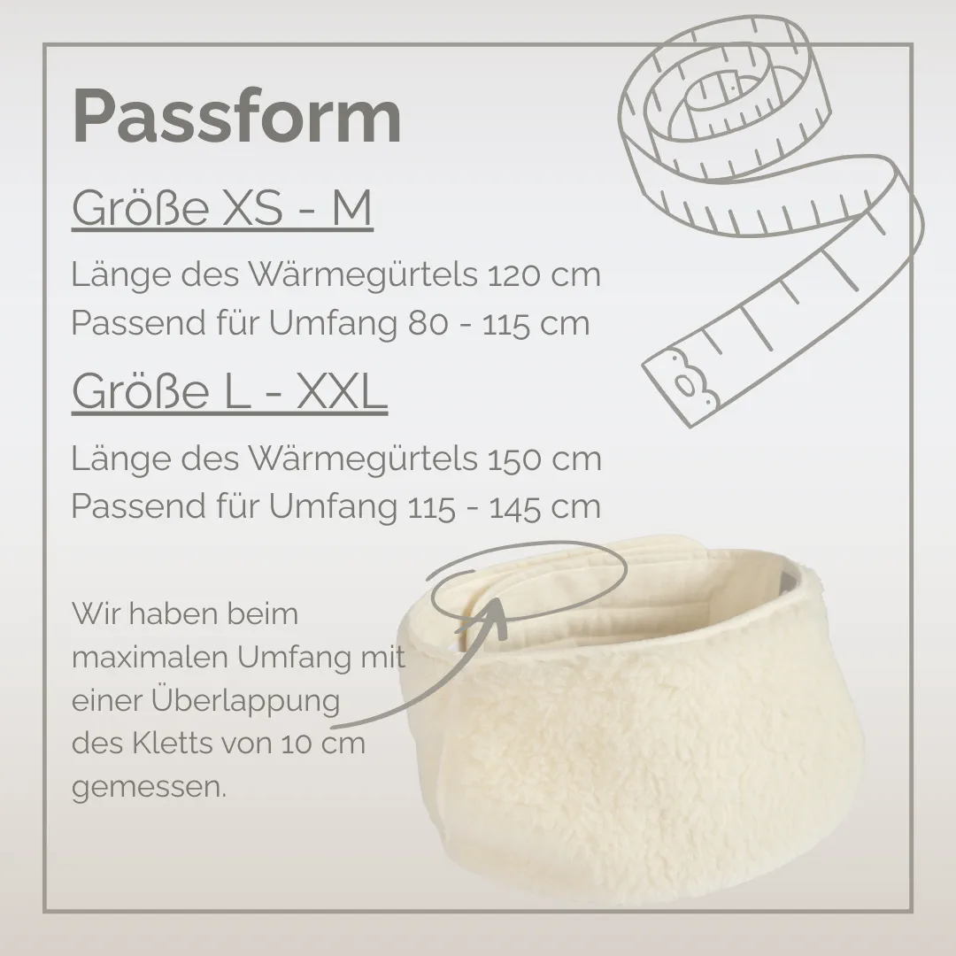 woolwhite - heating belt - displayed with size information